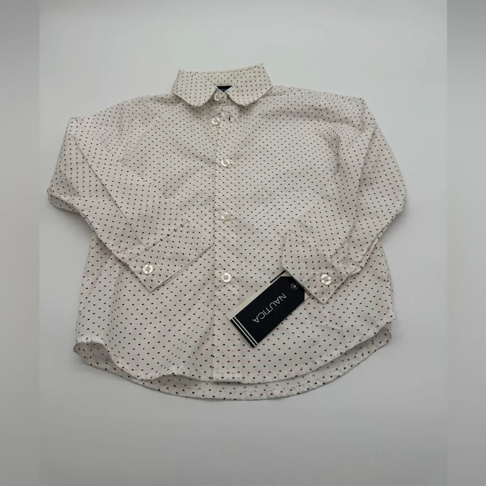 NAUTICA Kid’s Button Down Collared Dress Shirt Sz 4 Regular NWT White Design